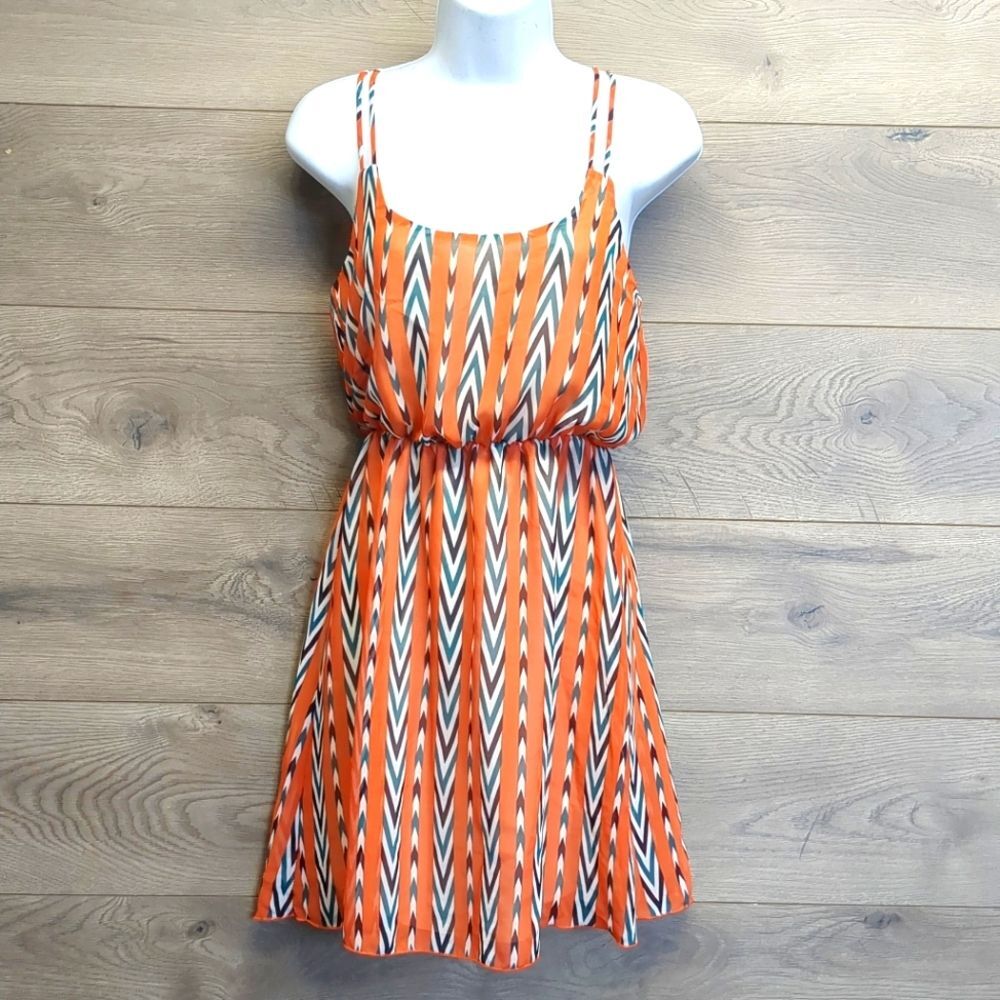 Daytrip Orange Chevron Strappy Mini Dress Womens Size XS